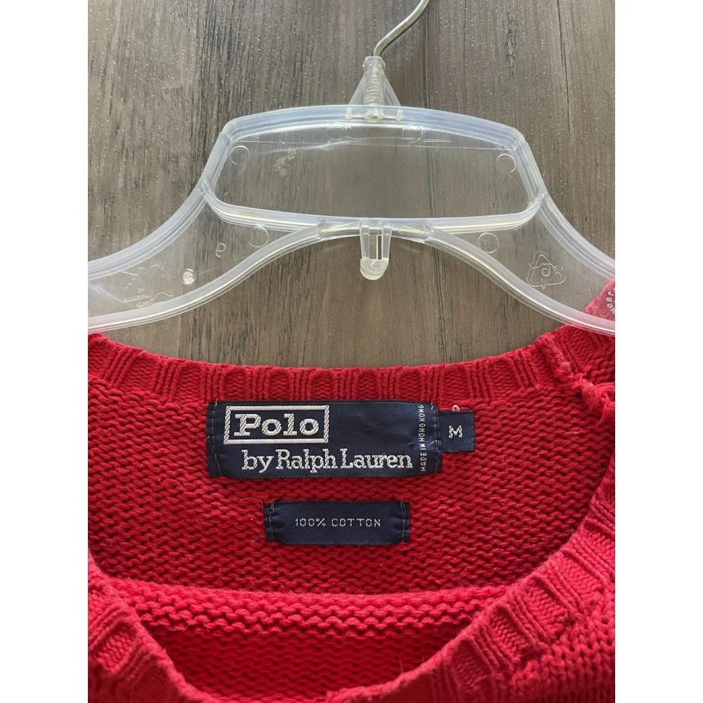POLO Ralph Lauren Crew Neck Cotton Red Pullover Sweater Size M Mens